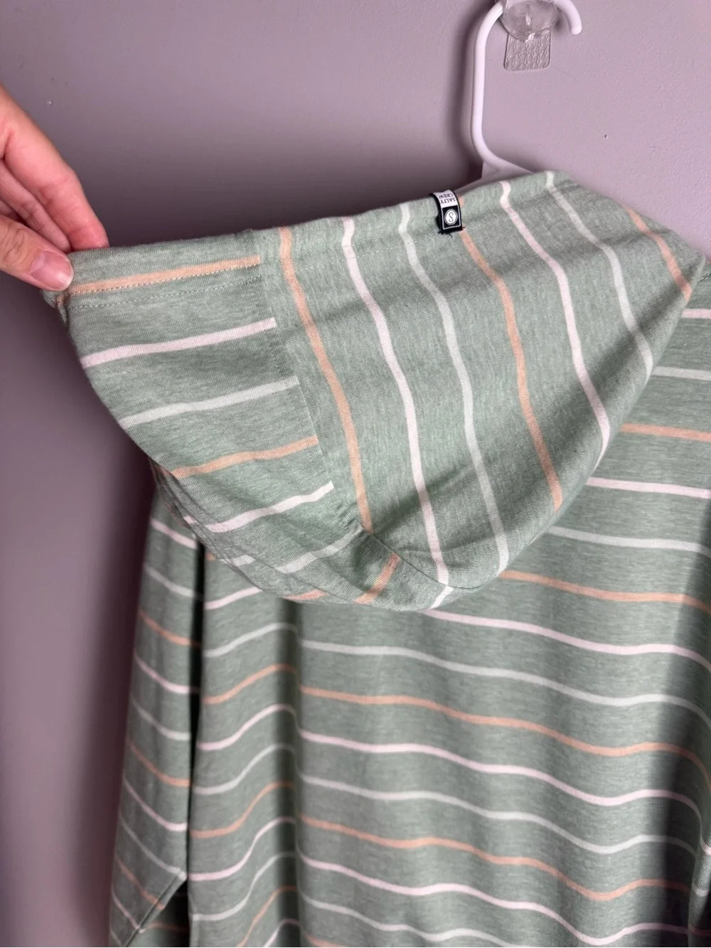 Salty Crew Men’s Green White Striped Hooded Pullover Jacket SZ M 40 UPF Casual